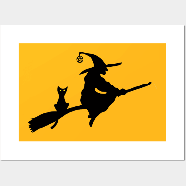 Witch and Cat on a Broom Wall Art by imphavok